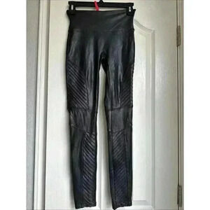 SPANX Women’s Faux Leather MOTO Leggings Black Size Small Shiny Stretch